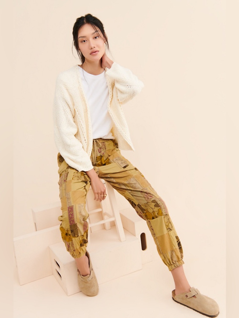 Anthropologie Joanie Olive Green Patchwork Drawstring Joggers Pants